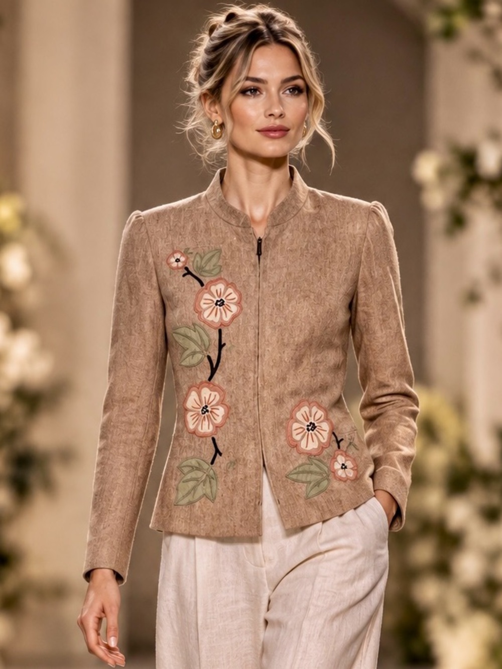 Dressbarn Floral Embroidered Linen Blend Jacket | Size 10